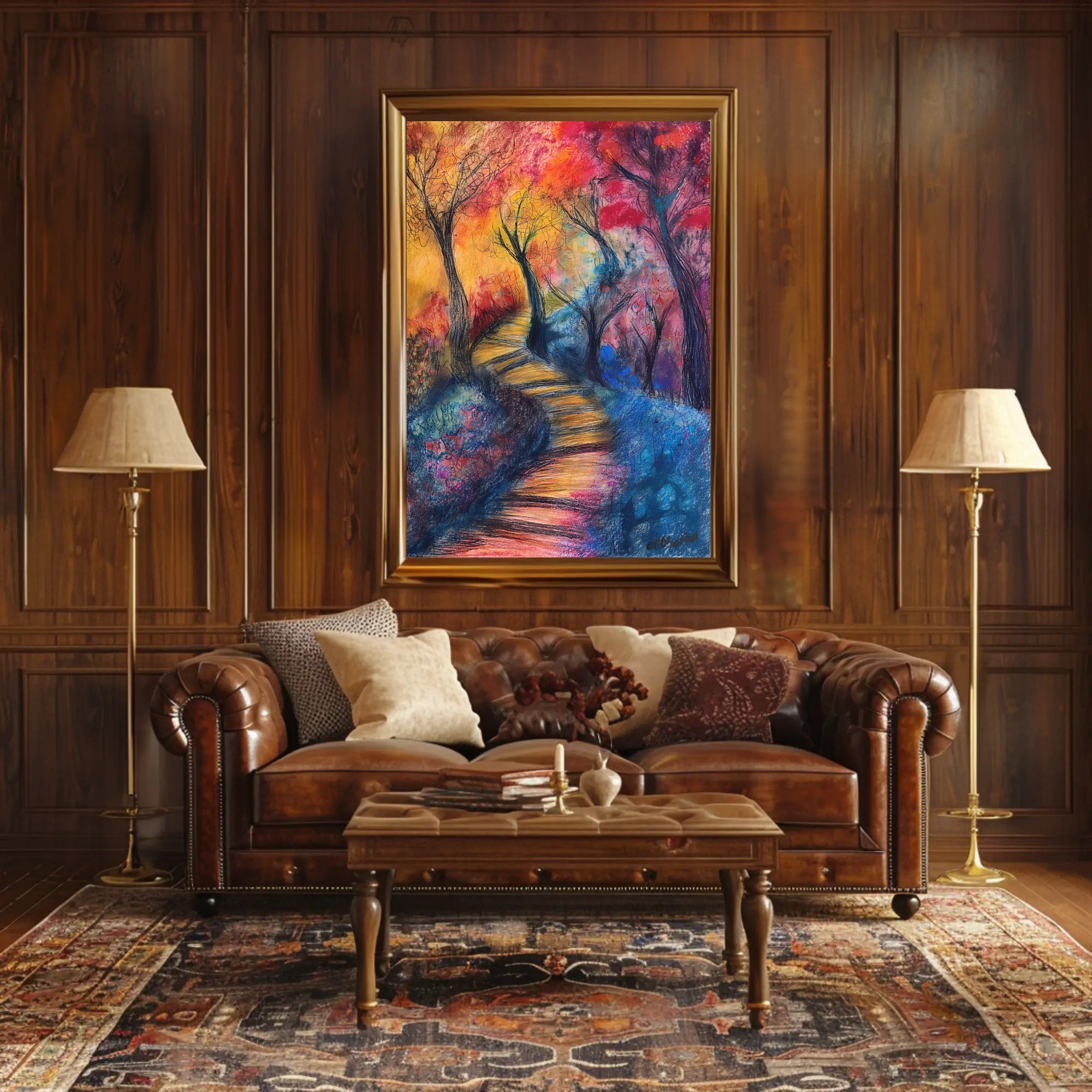 Vibrant Abstract Autumn Forest Exploration Artistic Poster PosterGoat