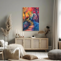 Vibrant Abstract Autumn Forest Exploration Artistic Poster PosterGoat
