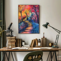 Vibrant Abstract Autumn Forest Exploration Artistic Poster PosterGoat