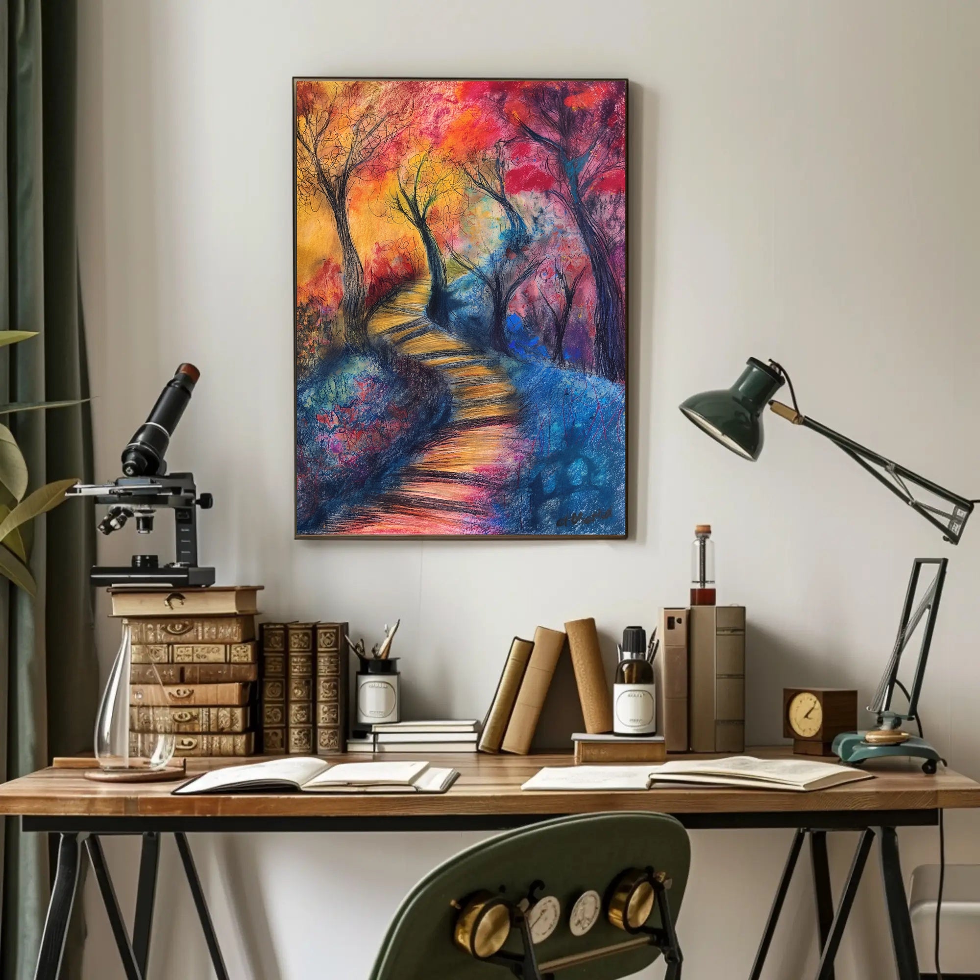 Vibrant Abstract Autumn Forest Exploration Artistic Poster PosterGoat