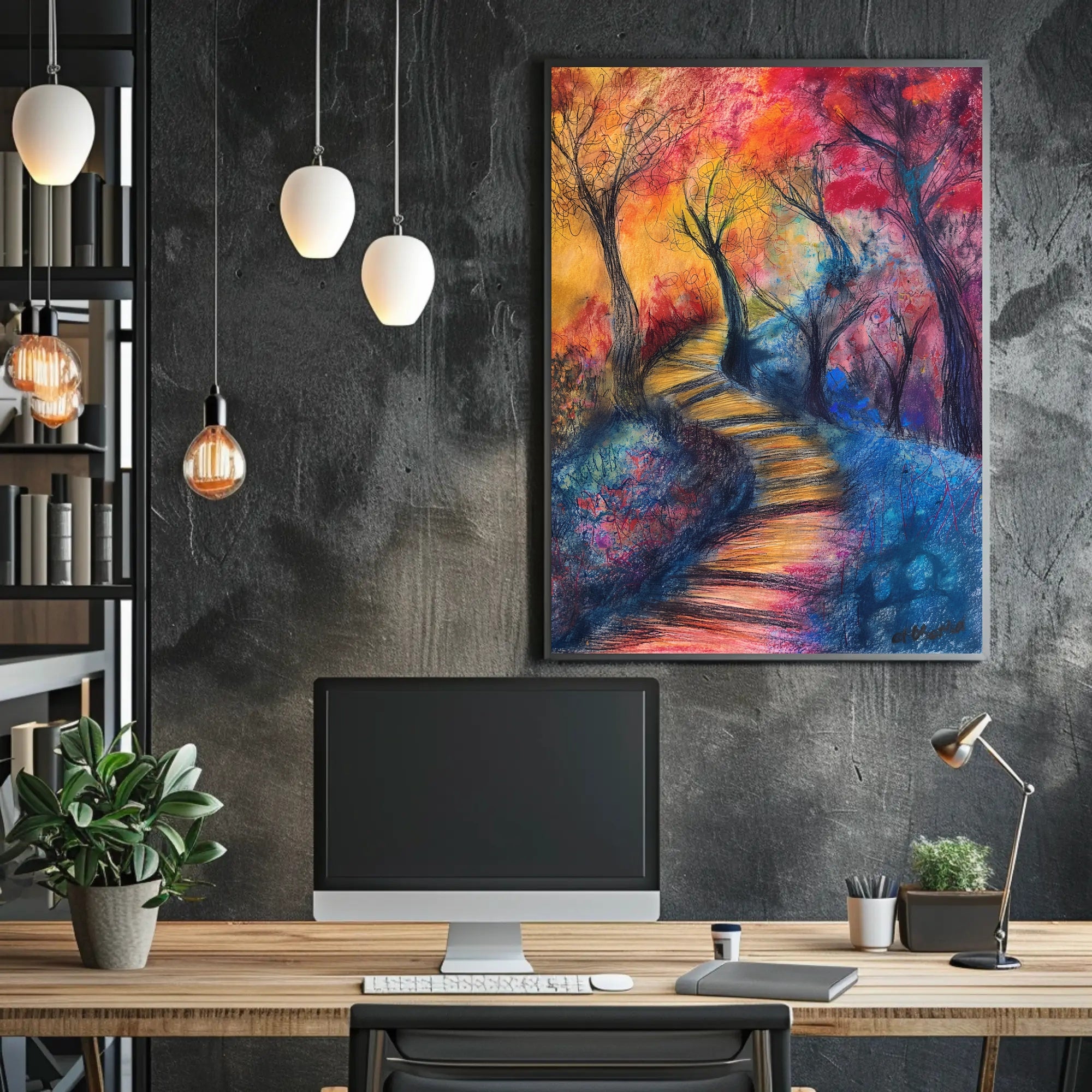 Vibrant Abstract Autumn Forest Exploration Artistic Poster PosterGoat
