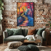 Vibrant Abstract Autumn Forest Exploration Artistic Poster PosterGoat
