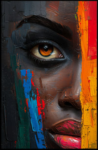 Vibrant Abstract Face with Emotive Single Eye Poster PosterGoat