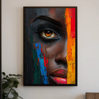 Vibrant Abstract Face with Emotive Single Eye Poster PosterGoat
