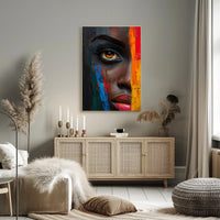 Vibrant Abstract Face with Emotive Single Eye Poster PosterGoat