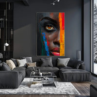 Vibrant Abstract Face with Emotive Single Eye Poster PosterGoat