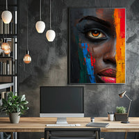 Vibrant Abstract Face with Emotive Single Eye Poster PosterGoat