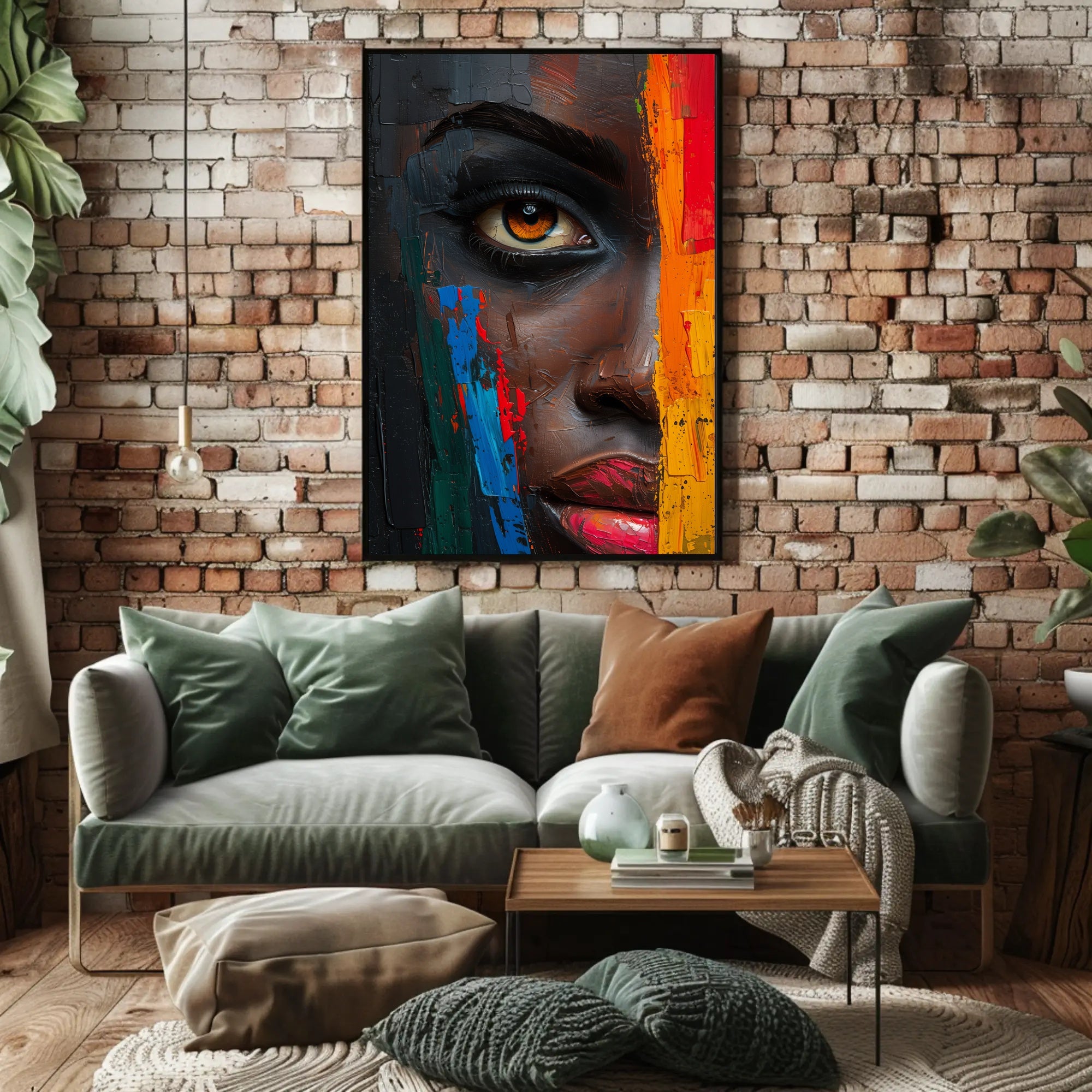 Vibrant Abstract Face with Emotive Single Eye Poster PosterGoat