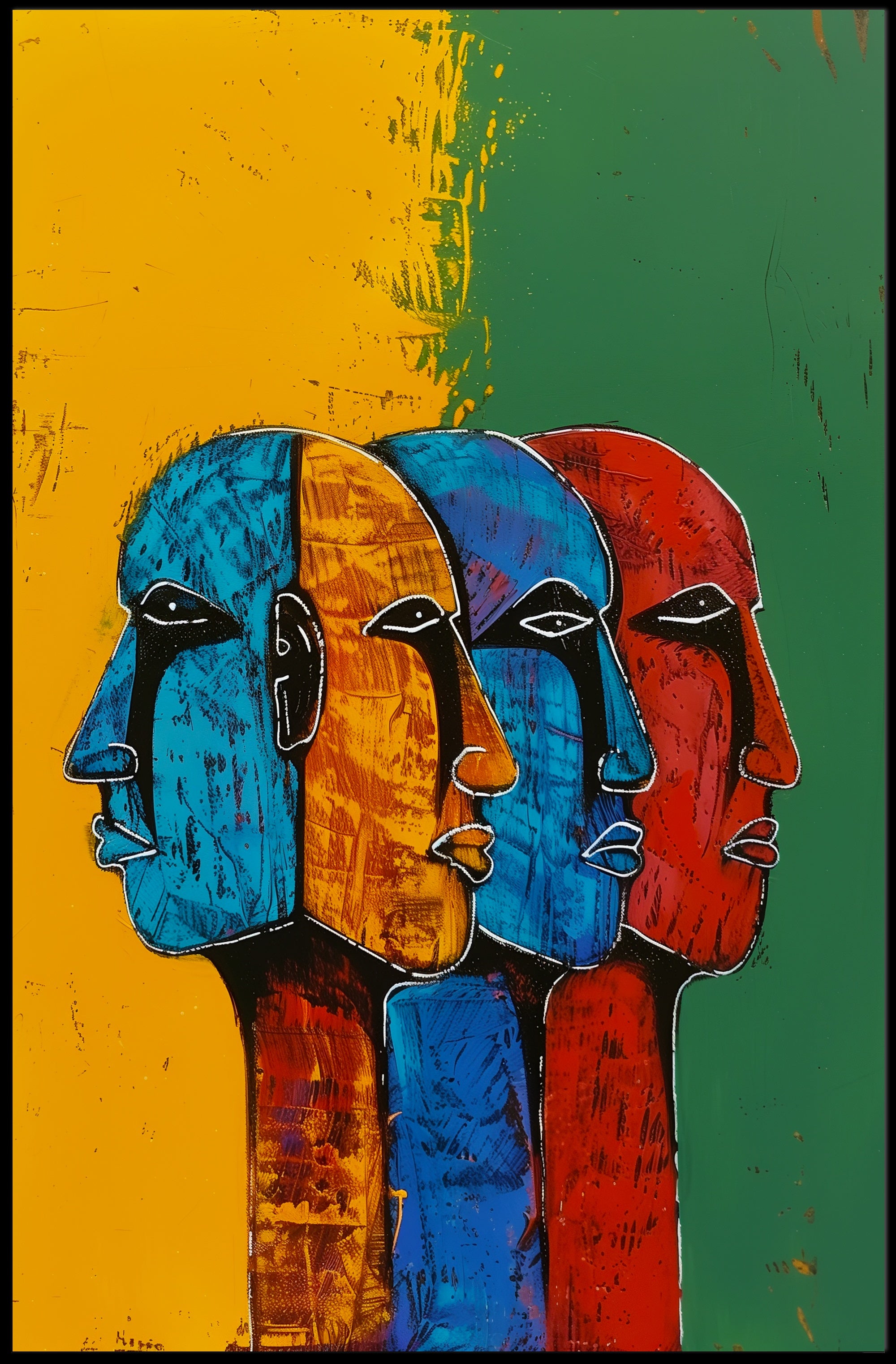 Vibrant Abstract Human Profiles Art Poster, Abstract or Artistic Poster PosterGoat