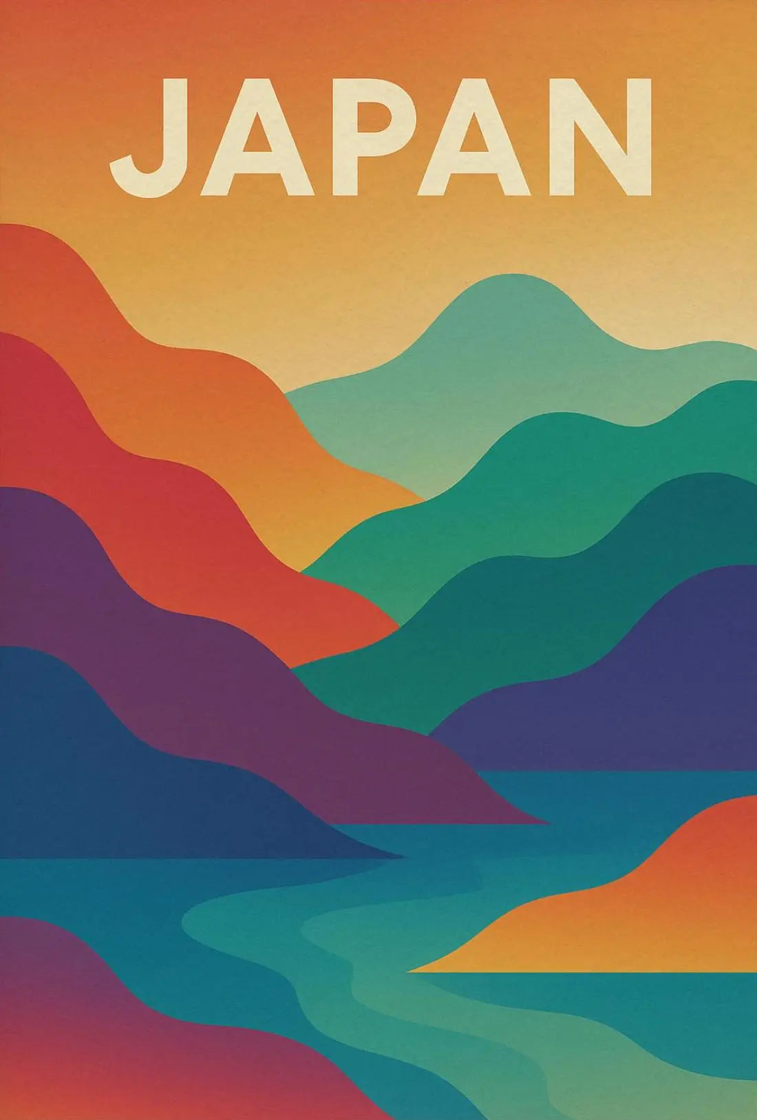 Vibrant Abstract Japanese Landscape Retro Style Poster PosterGoat