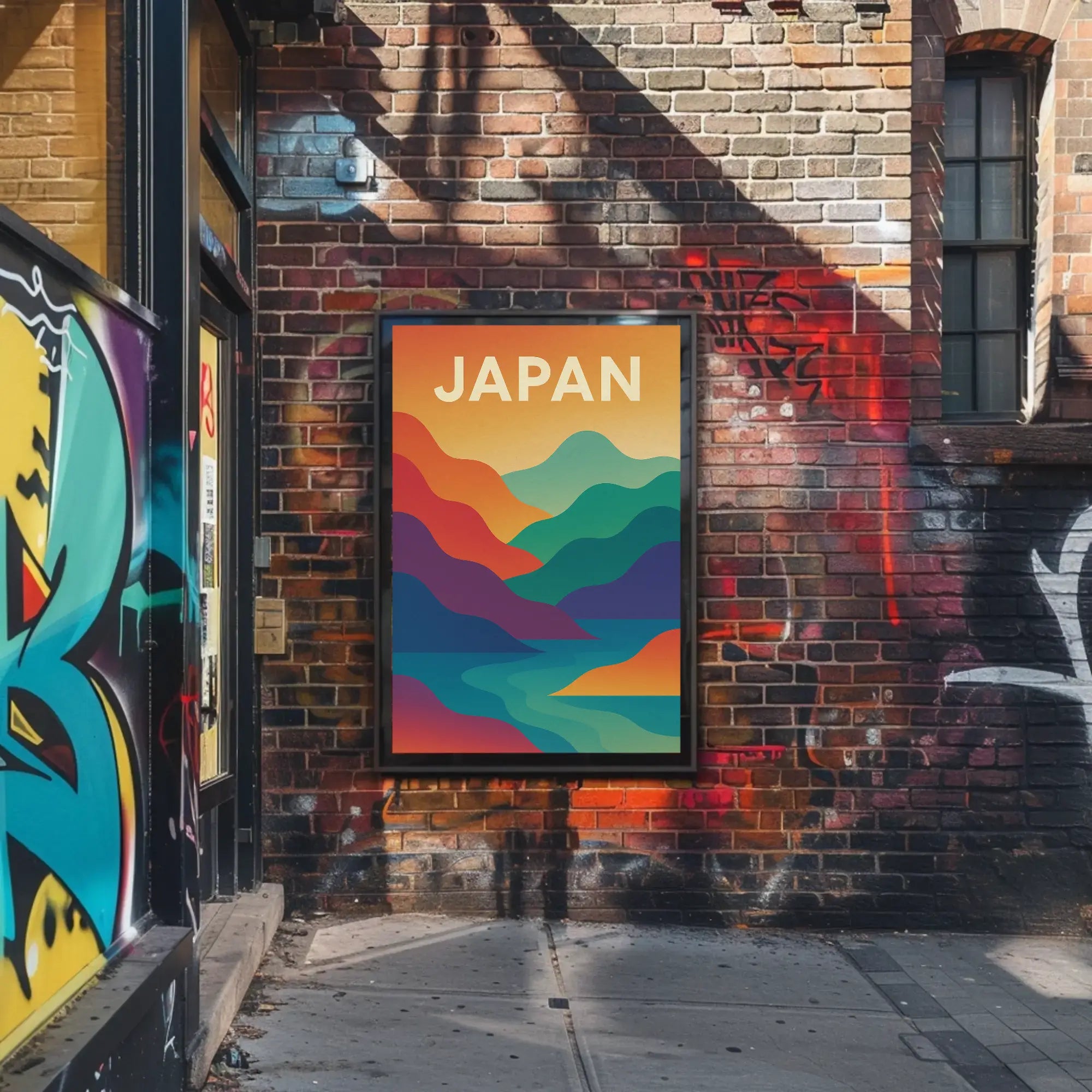 Vibrant Abstract Japanese Landscape Retro Style Poster PosterGoat