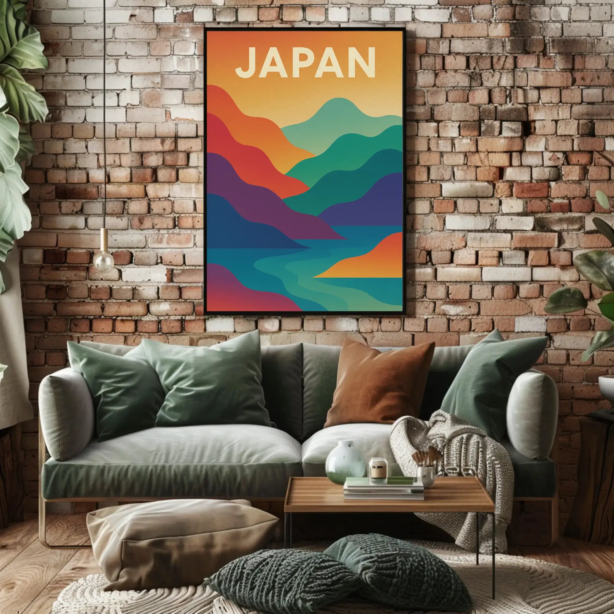 Vibrant Abstract Japanese Landscape Retro Style Poster PosterGoat