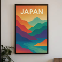 Vibrant Abstract Japanese Landscape Retro Style Poster PosterGoat