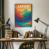 Vibrant Abstract Japanese Landscape Retro Style Poster PosterGoat