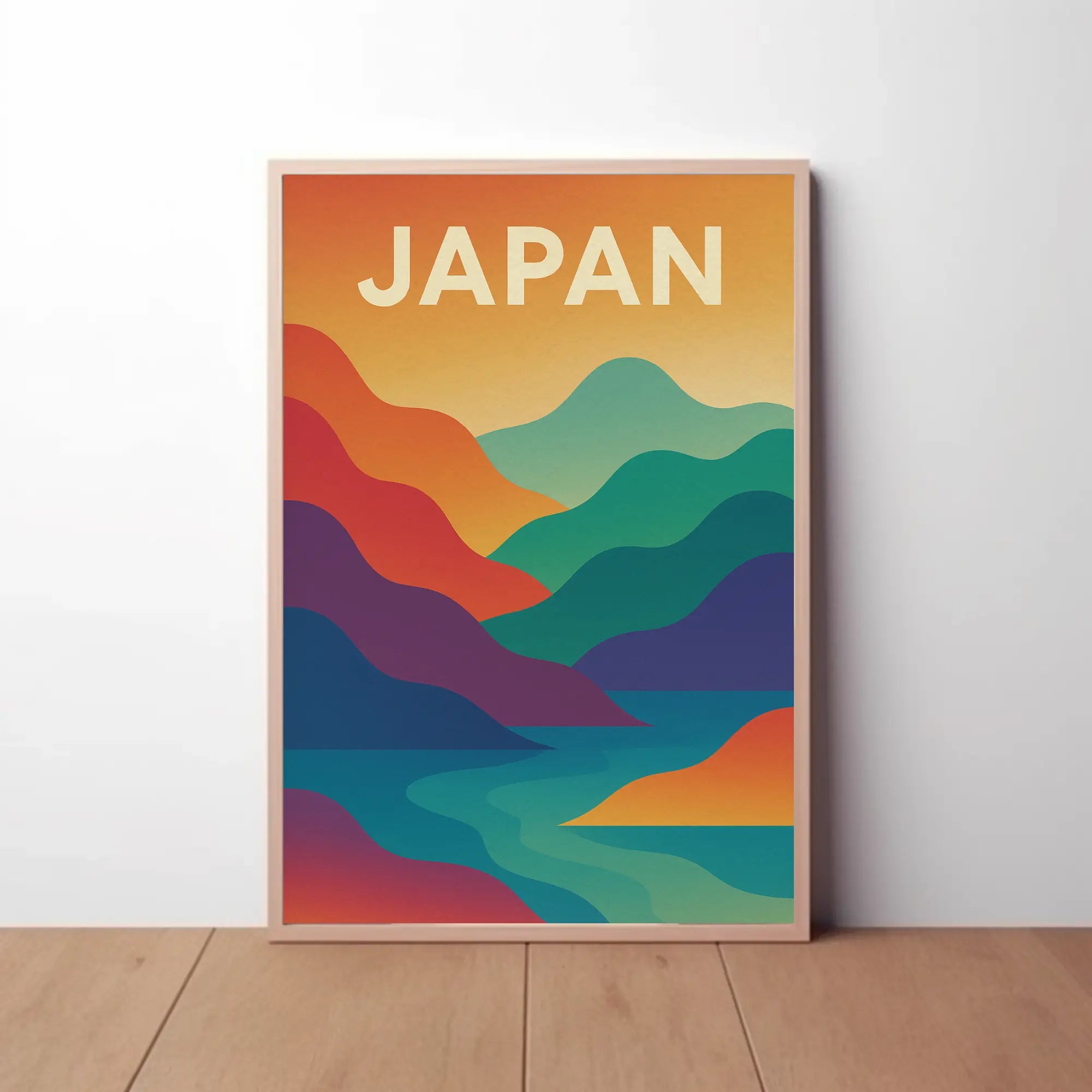 Vibrant Abstract Japanese Landscape Retro Style Poster PosterGoat