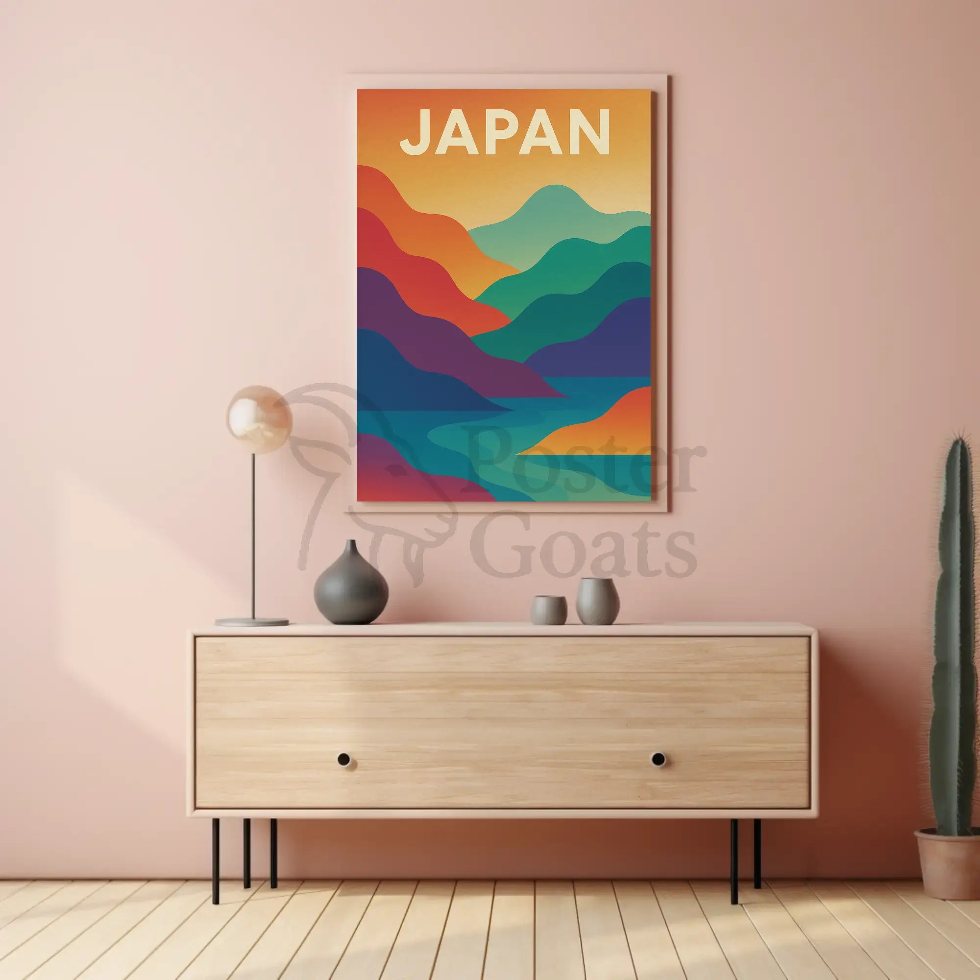 Vibrant Abstract Japanese Landscape Retro Style Poster PosterGoat