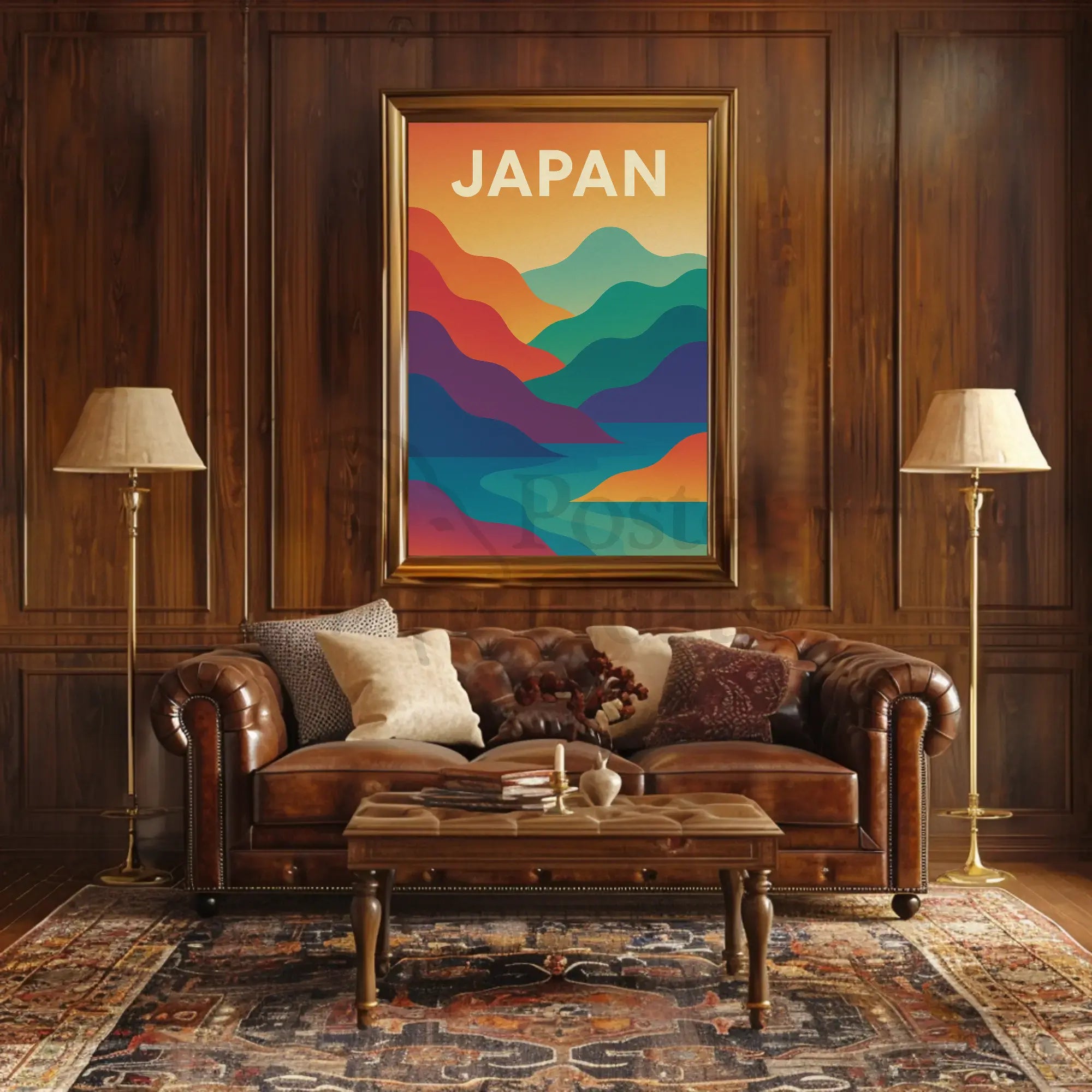 Vibrant Abstract Japanese Landscape Retro Style Poster PosterGoat