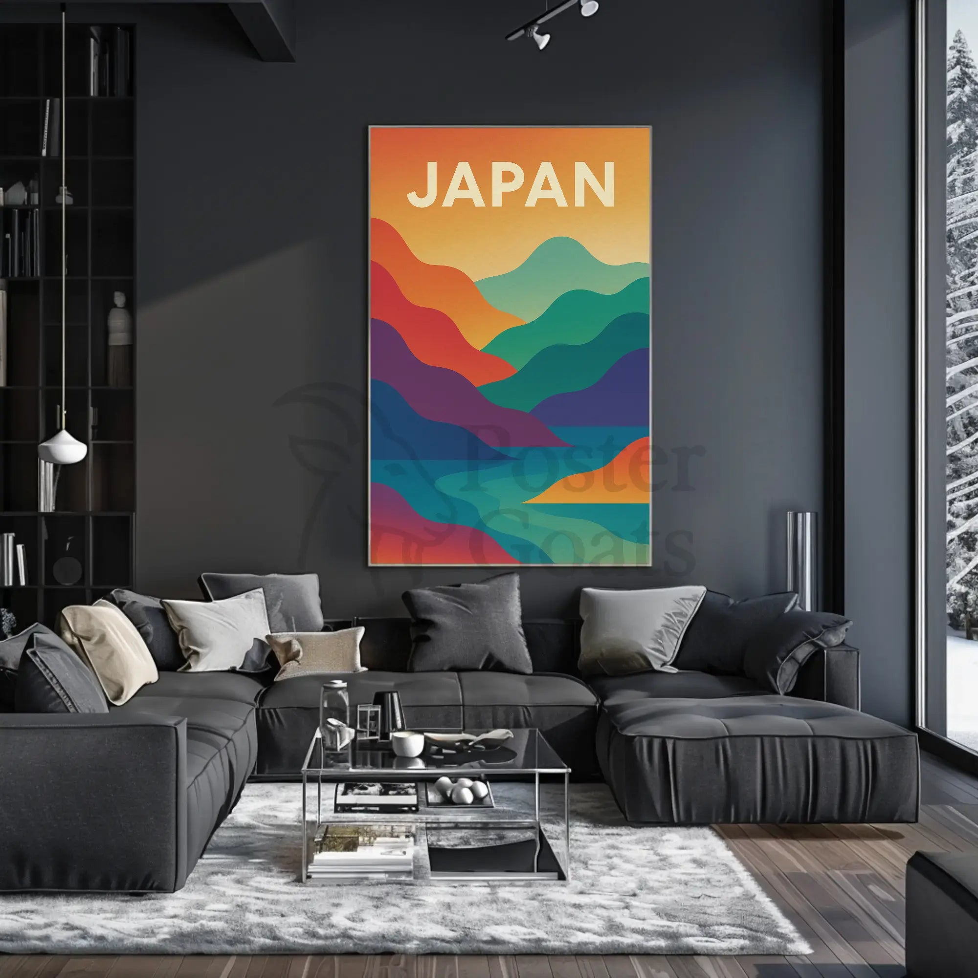 Vibrant Abstract Japanese Landscape Retro Style Poster PosterGoat