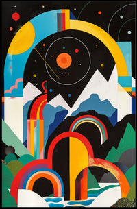 Vibrant Abstract Landscape with Geometric Shapes Artistic Poster PosterGoat