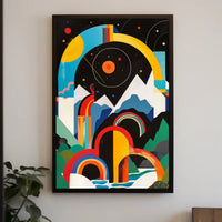 Vibrant Abstract Landscape with Geometric Shapes Artistic Poster PosterGoat