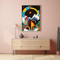 Vibrant Abstract Landscape with Geometric Shapes Artistic Poster PosterGoat