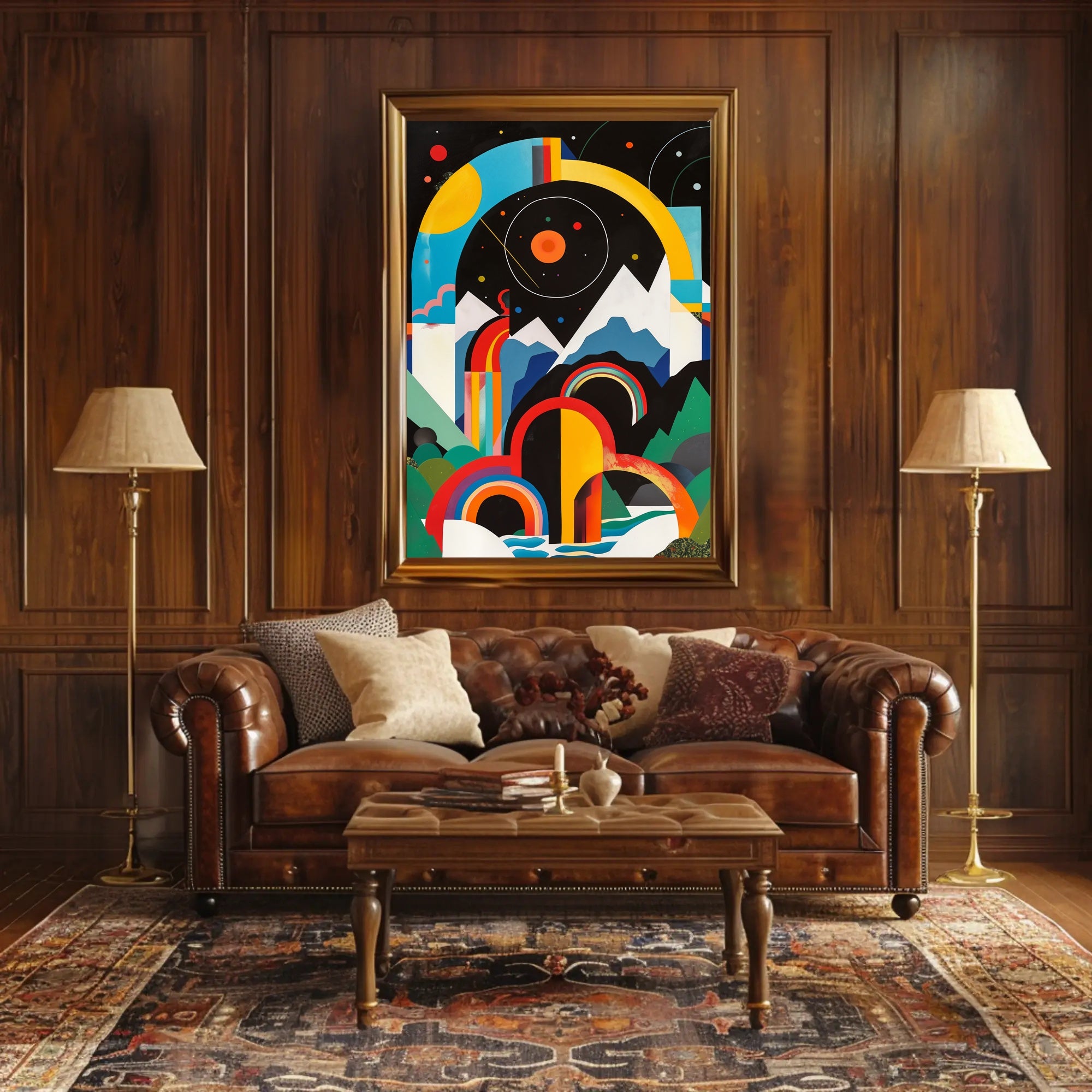 Vibrant Abstract Landscape with Geometric Shapes Artistic Poster PosterGoat