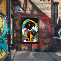 Vibrant Abstract Landscape with Geometric Shapes Artistic Poster PosterGoat