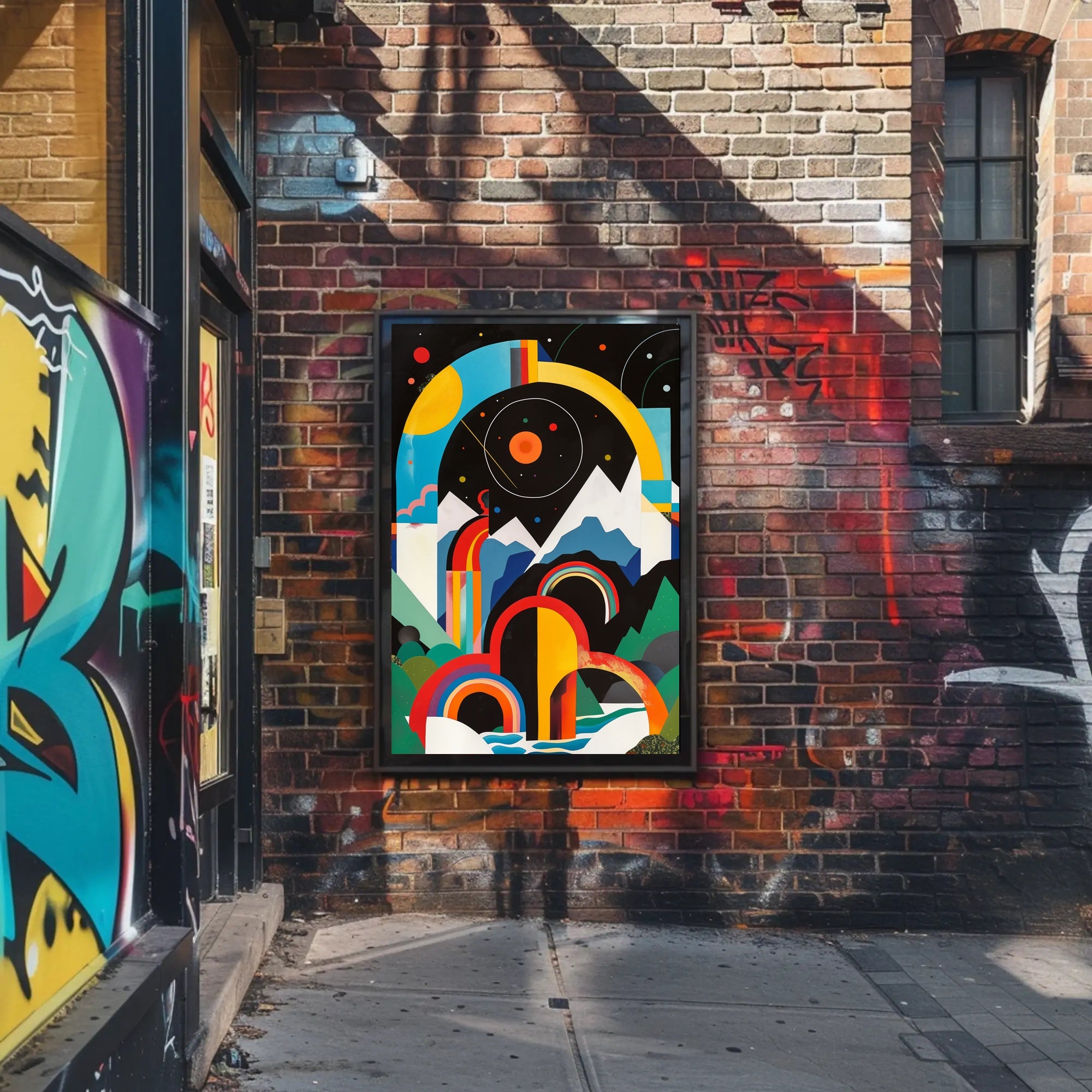 Vibrant Abstract Landscape with Geometric Shapes Artistic Poster PosterGoat