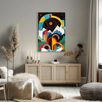 Vibrant Abstract Landscape with Geometric Shapes Artistic Poster PosterGoat