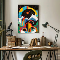Vibrant Abstract Landscape with Geometric Shapes Artistic Poster PosterGoat
