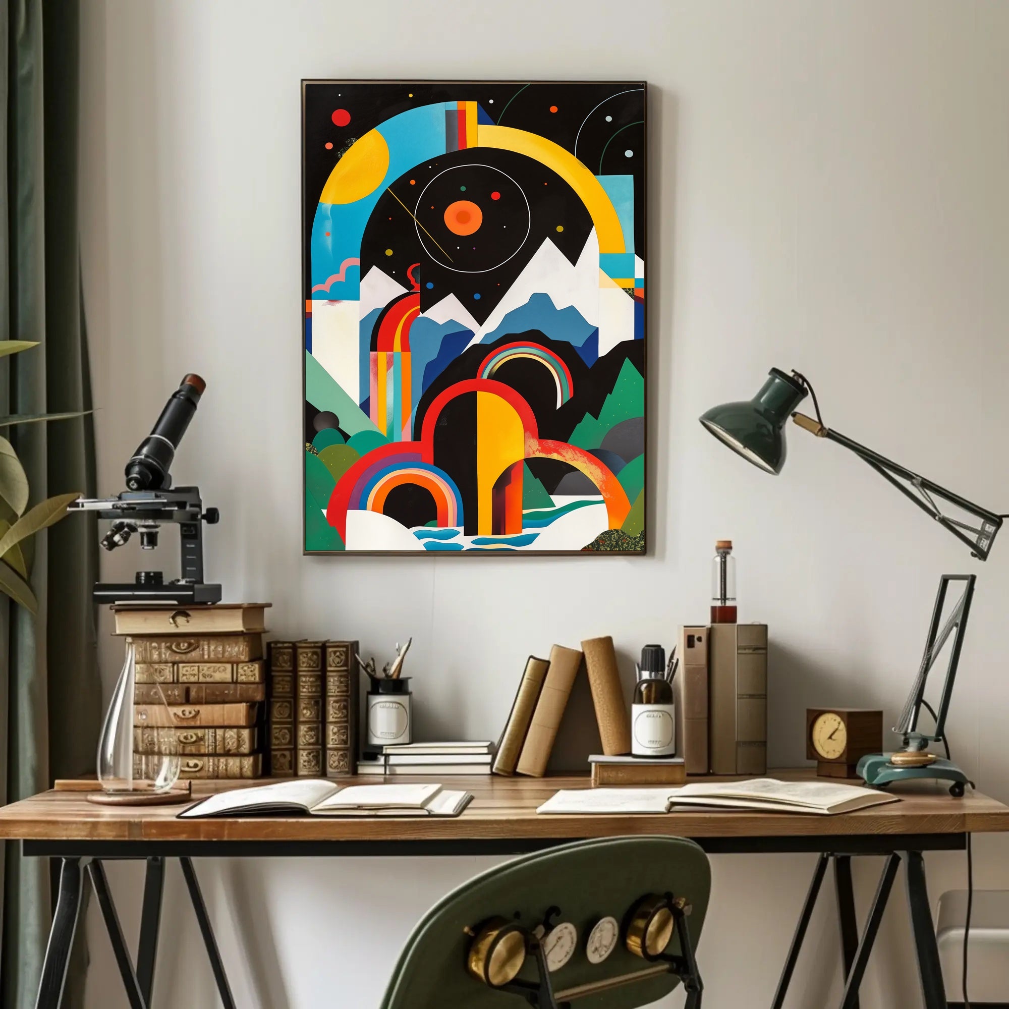 Vibrant Abstract Landscape with Geometric Shapes Artistic Poster PosterGoat