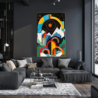 Vibrant Abstract Landscape with Geometric Shapes Artistic Poster PosterGoat