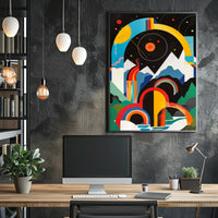 Vibrant Abstract Landscape with Geometric Shapes Artistic Poster PosterGoat