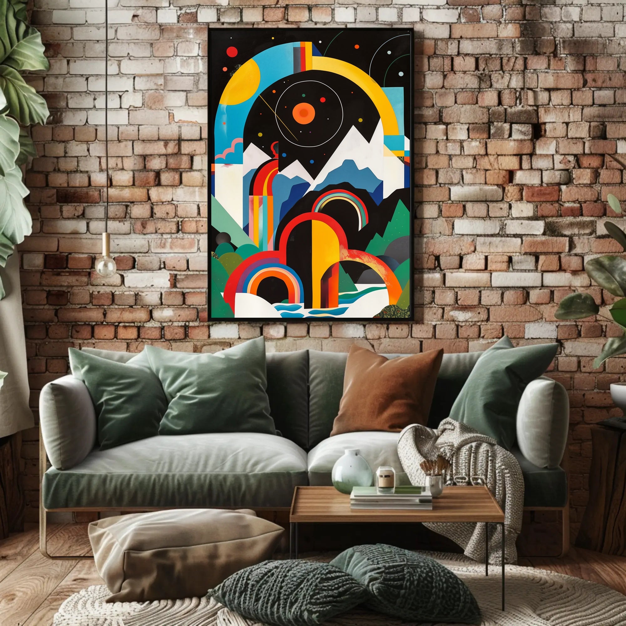 Vibrant Abstract Landscape with Geometric Shapes Artistic Poster PosterGoat