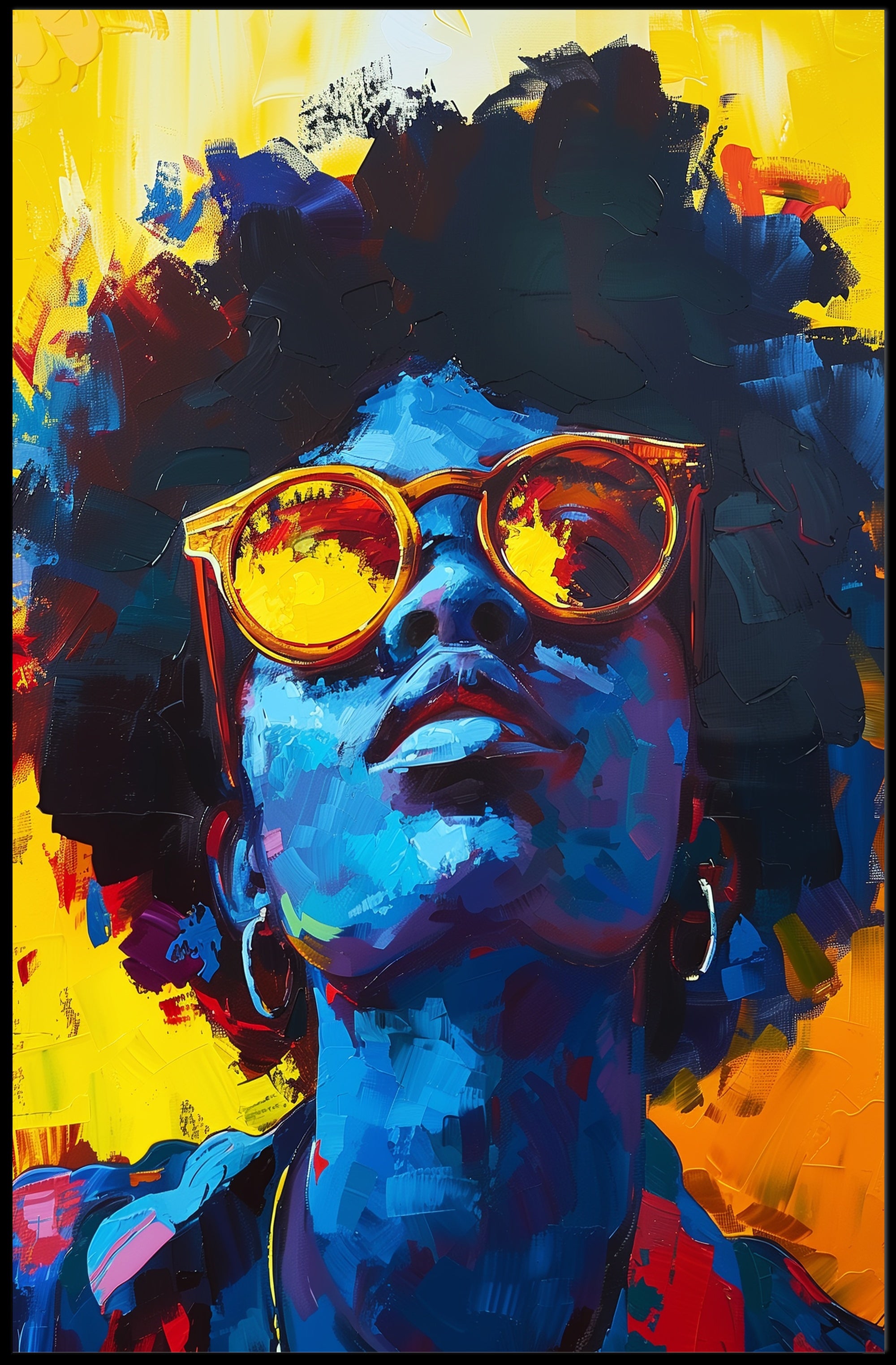Vibrant Abstract Portrait with Sunglasses - Artistic Poster PosterGoat
