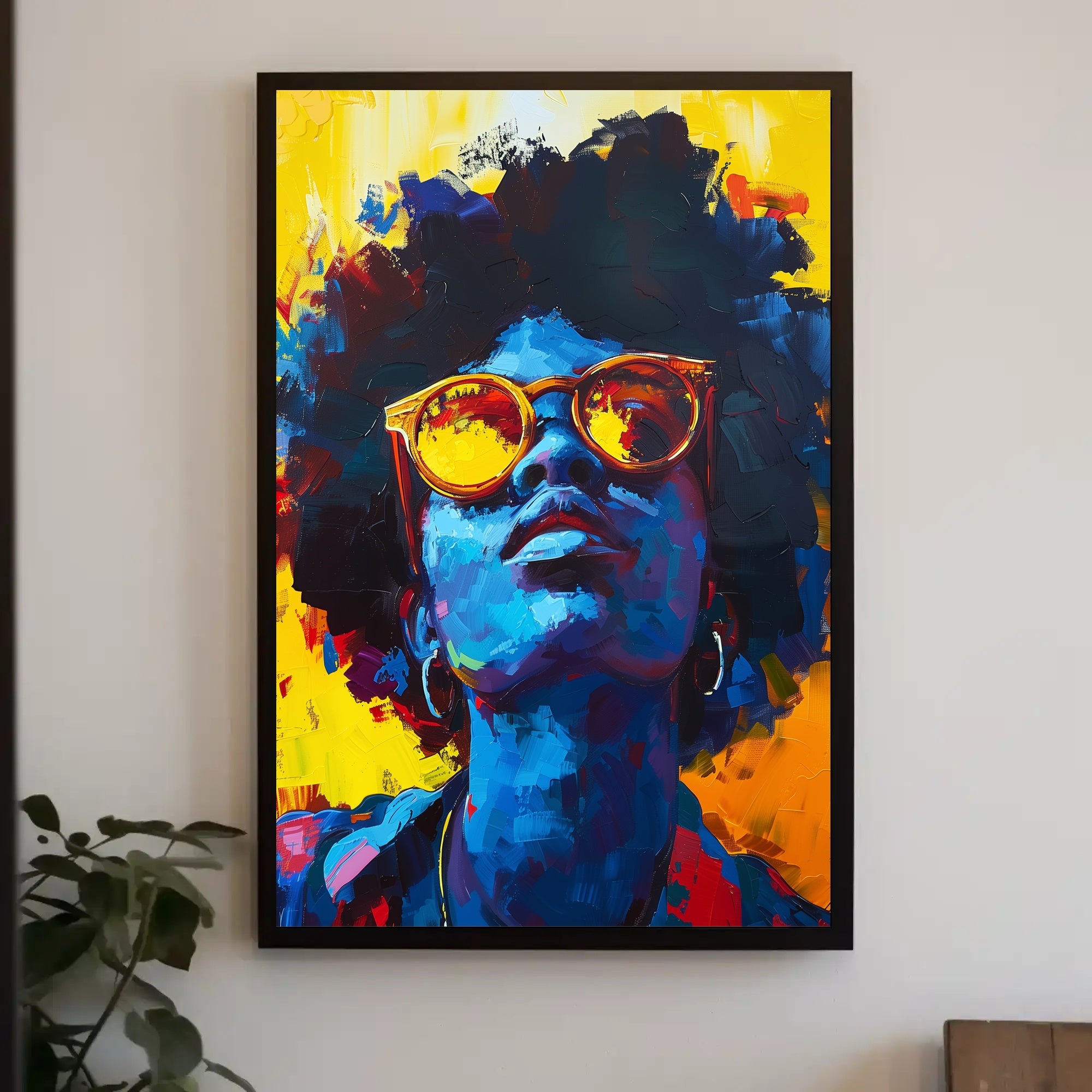 Vibrant Abstract Portrait with Sunglasses - Artistic Poster PosterGoat