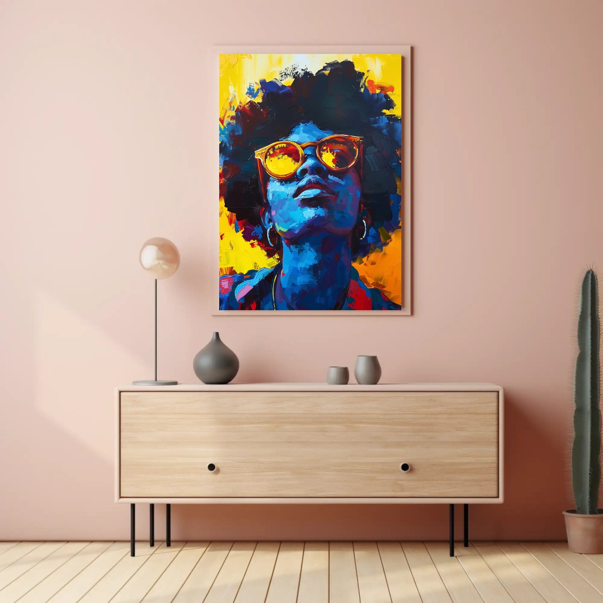 Vibrant Abstract Portrait with Sunglasses - Artistic Poster PosterGoat