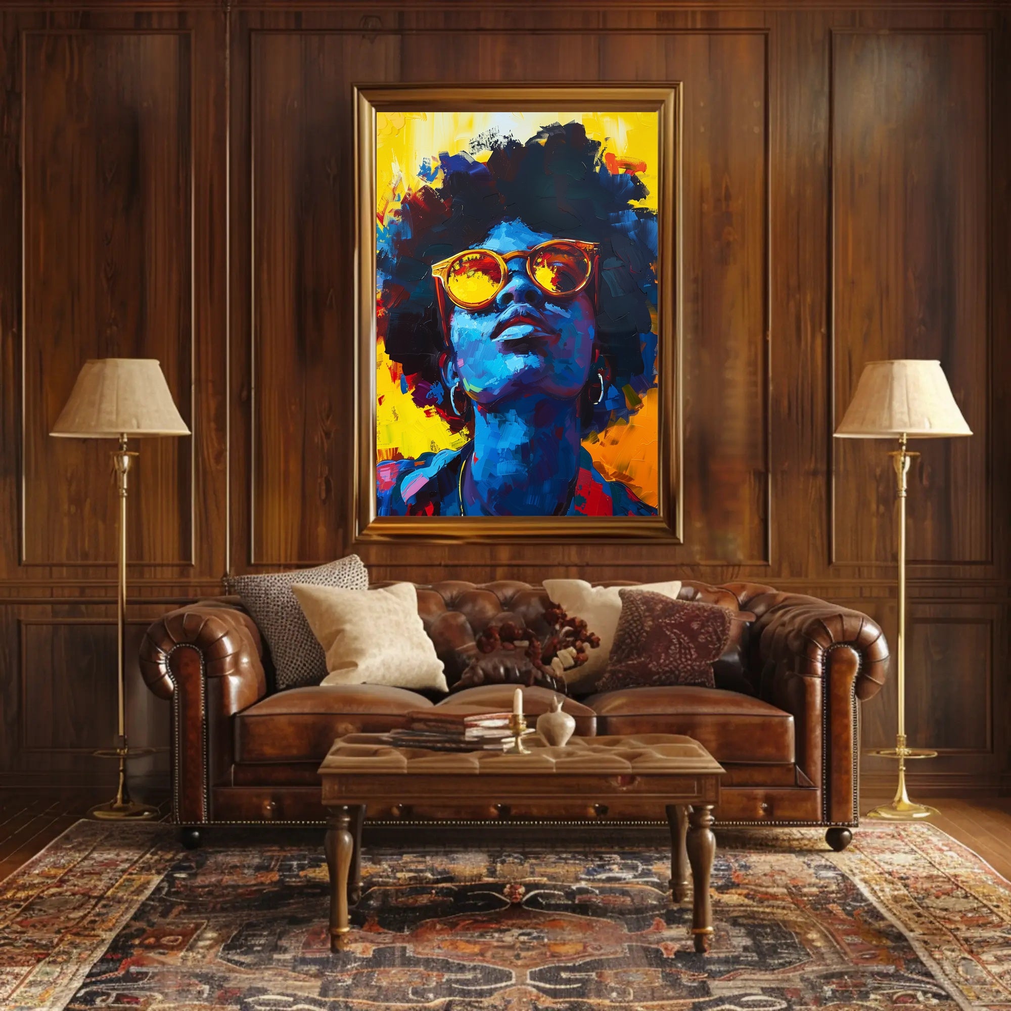 Vibrant Abstract Portrait with Sunglasses - Artistic Poster PosterGoat