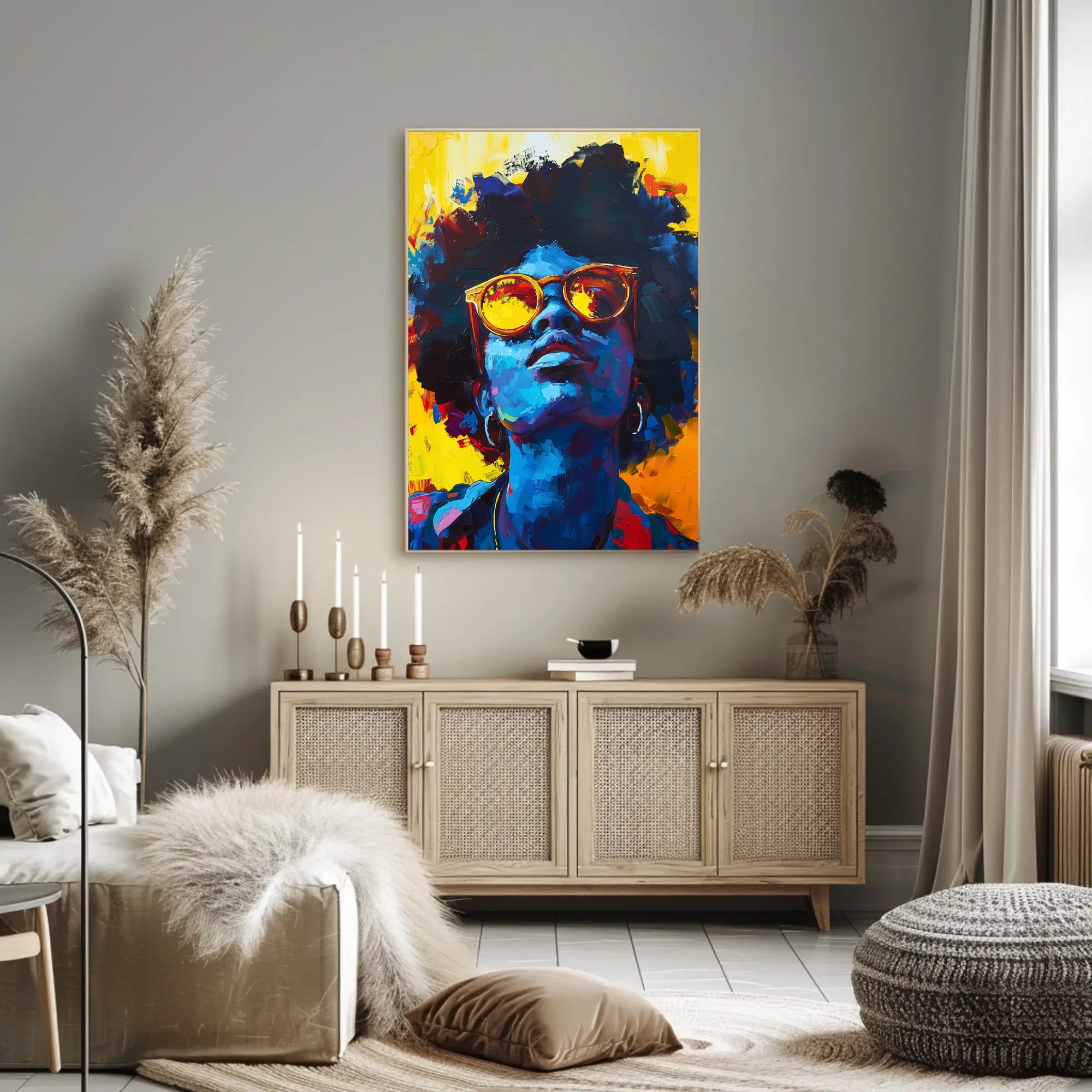 Vibrant Abstract Portrait with Sunglasses - Artistic Poster PosterGoat