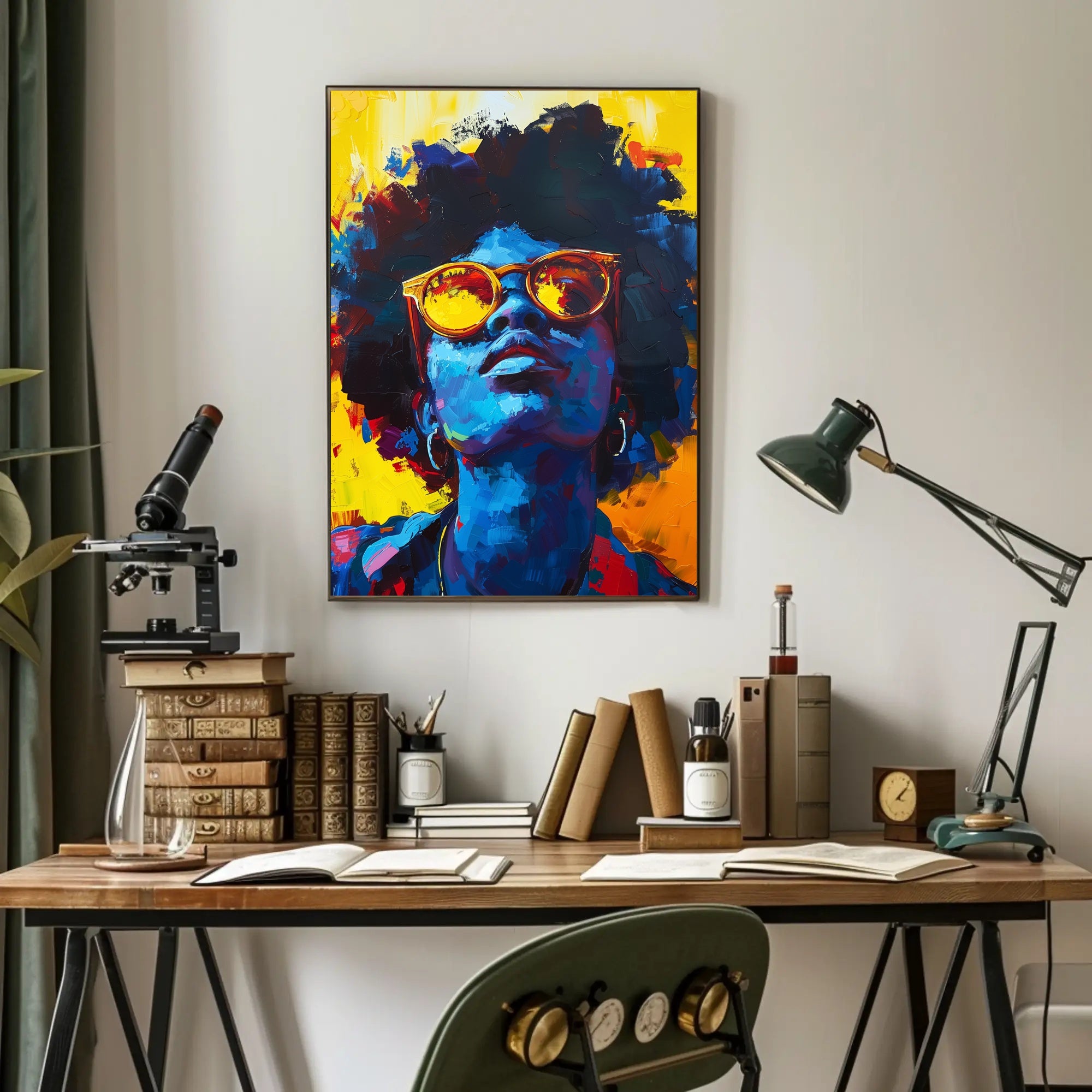 Vibrant Abstract Portrait with Sunglasses - Artistic Poster PosterGoat
