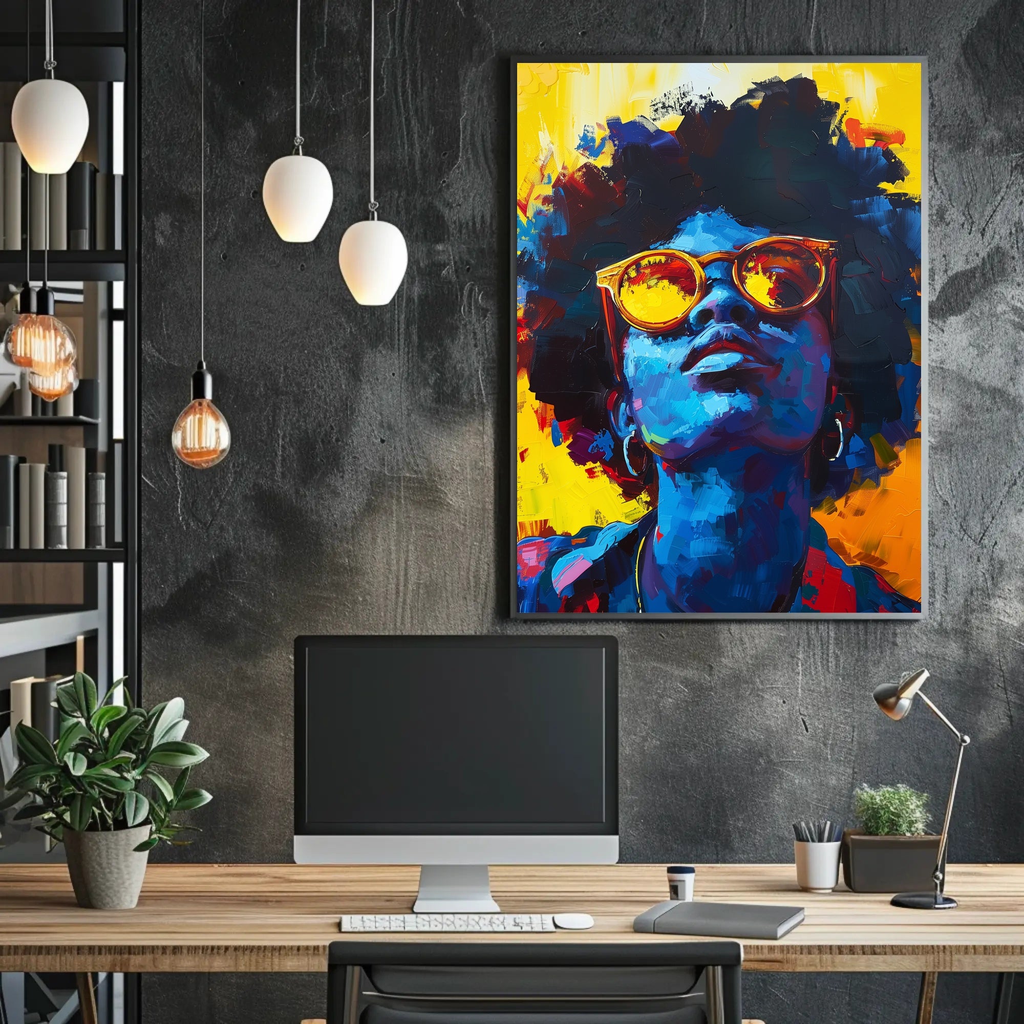 Vibrant Abstract Portrait with Sunglasses - Artistic Poster PosterGoat