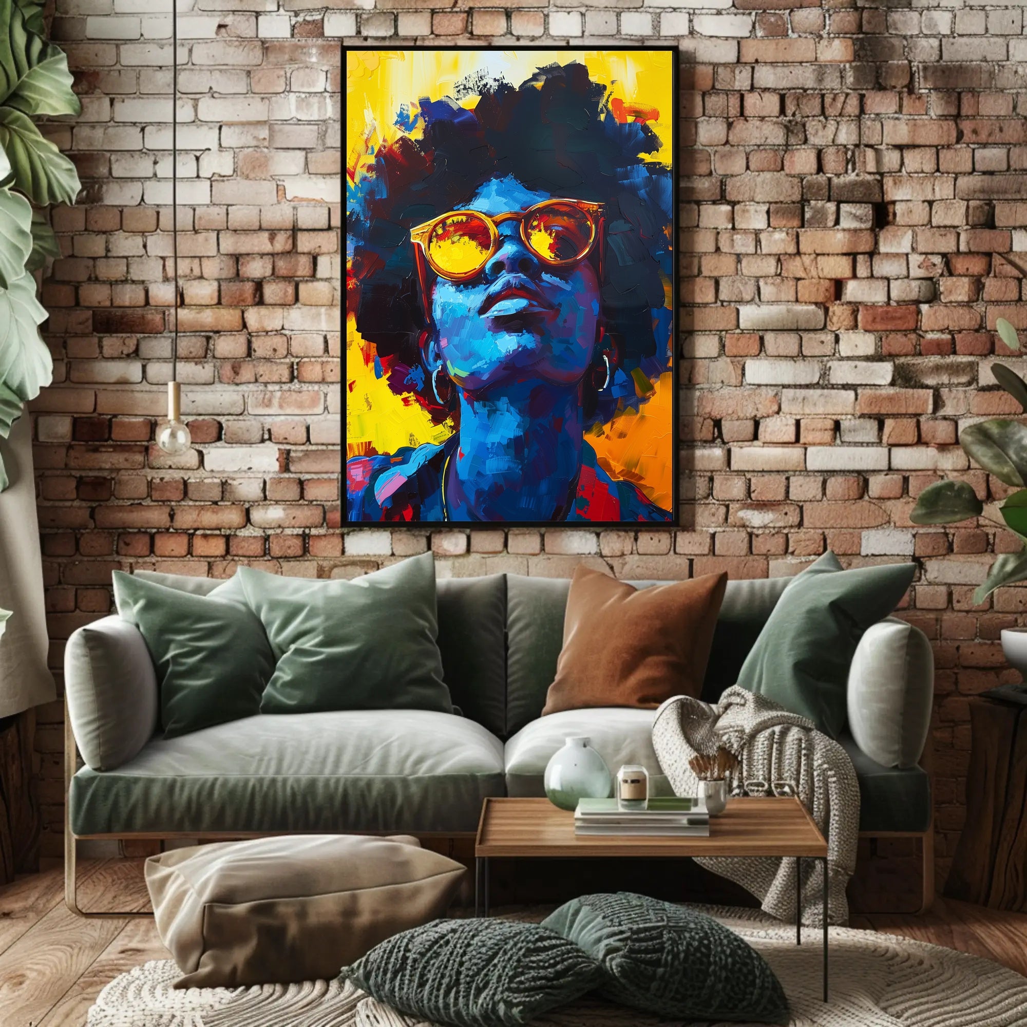 Vibrant Abstract Portrait with Sunglasses - Artistic Poster PosterGoat