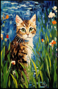 Vibrant Artistic Cat in Garden Animal Poster PosterGoat