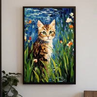 Vibrant Artistic Cat in Garden Animal Poster PosterGoat
