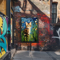 Vibrant Artistic Cat in Garden Animal Poster PosterGoat