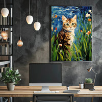 Vibrant Artistic Cat in Garden Animal Poster PosterGoat