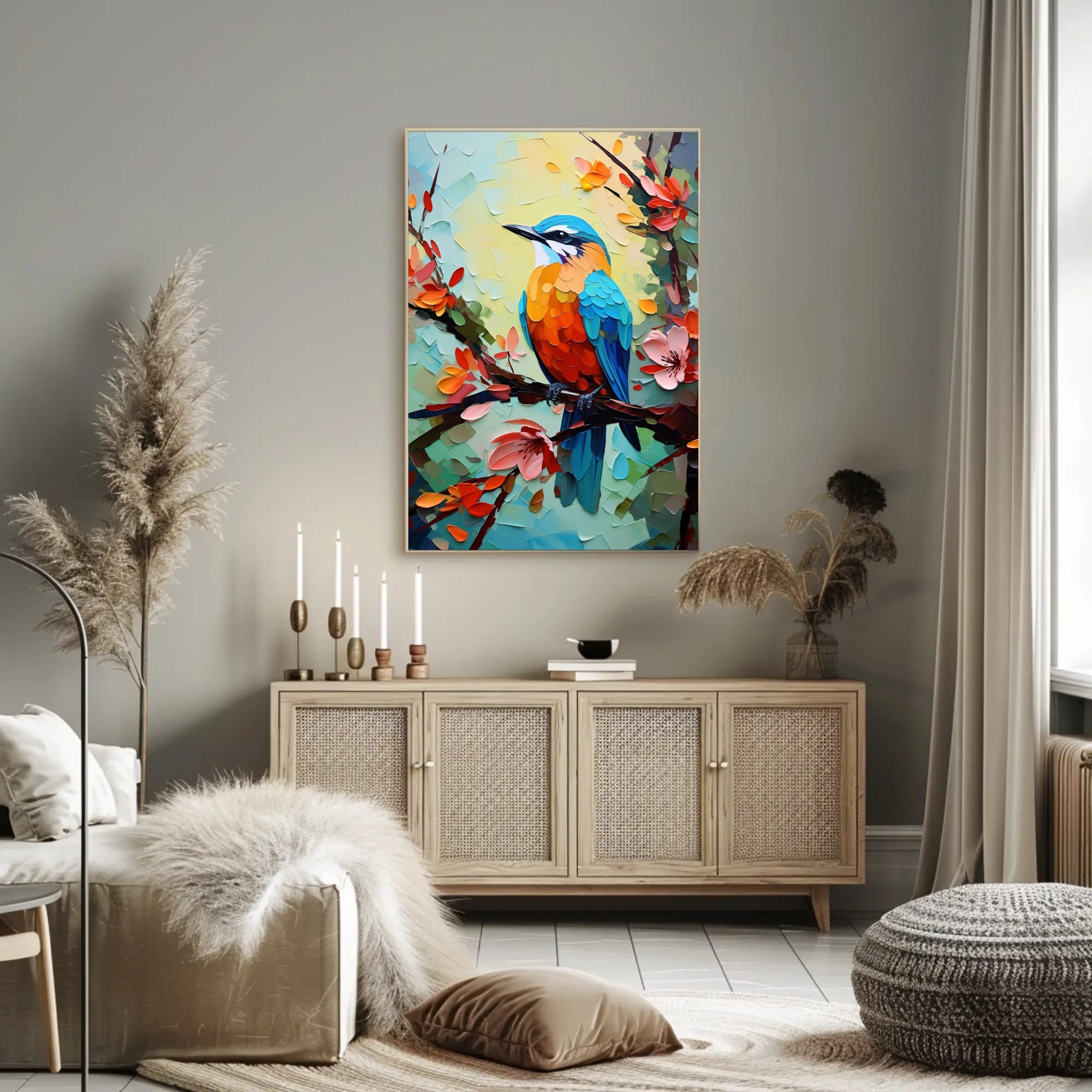 Vibrant Bird and Flowers: A Captivating Animal Poster PosterGoat