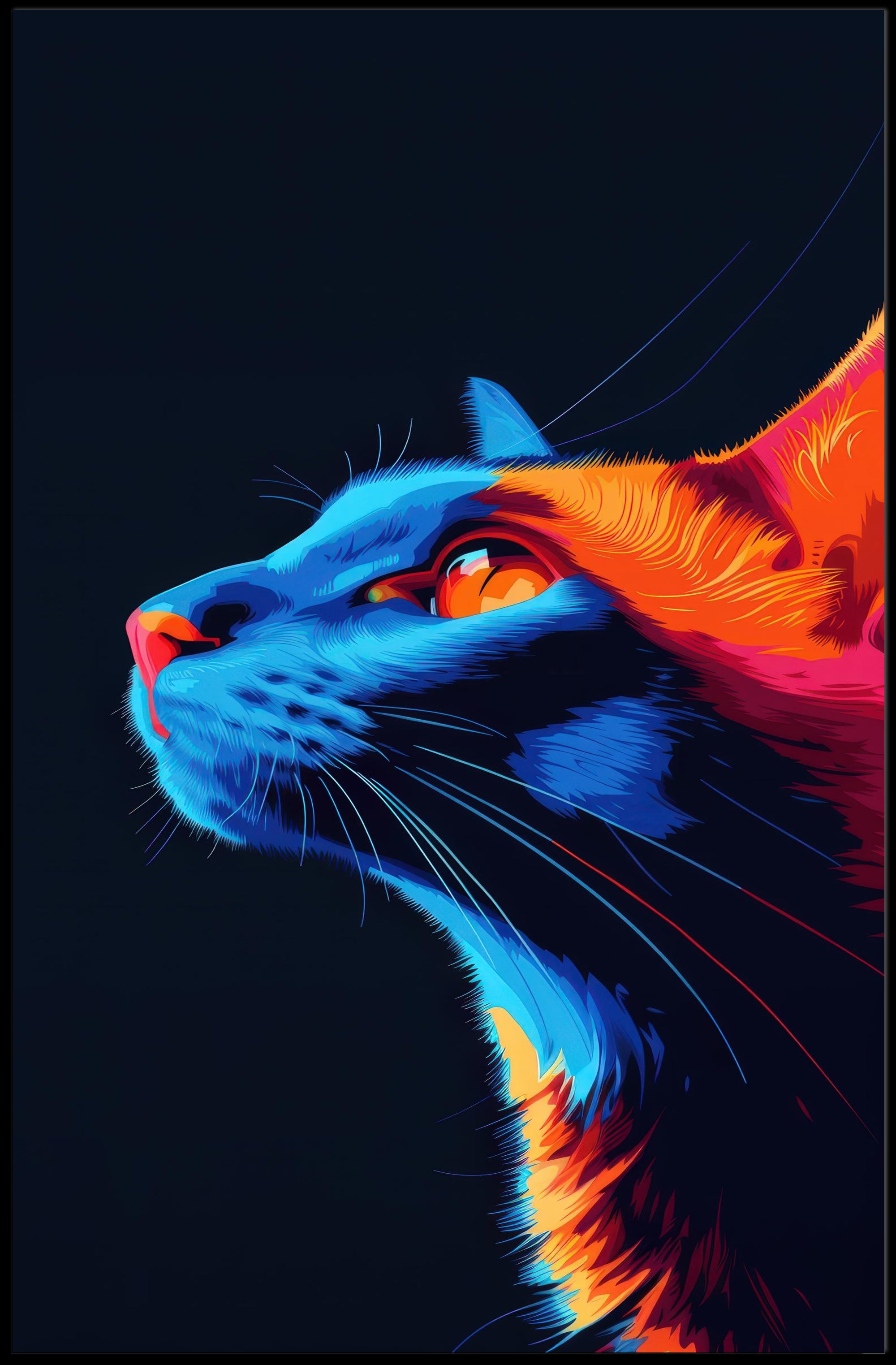 Vibrant Cat in Neon Colors Futuristic Sci-Fi Poster PosterGoat