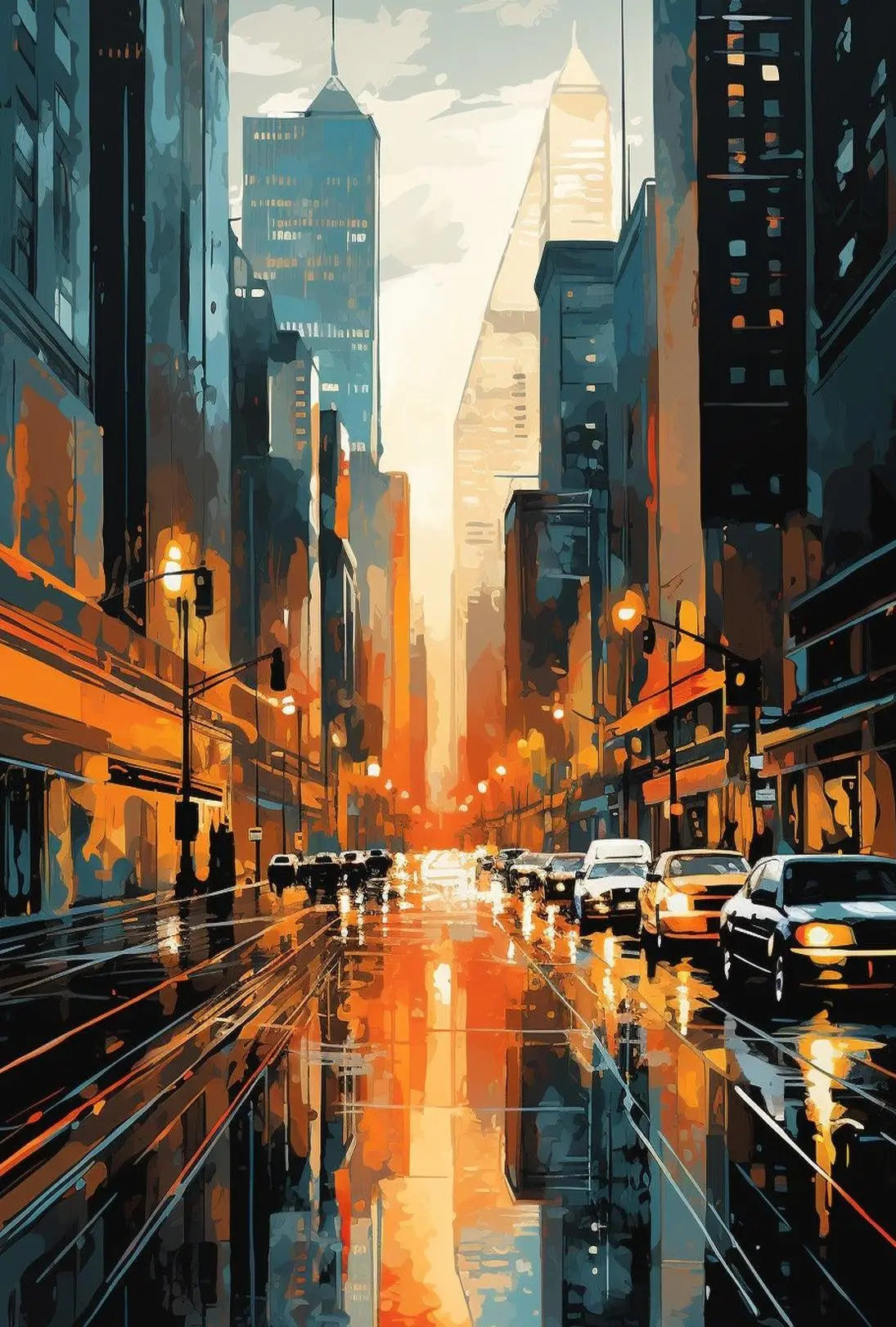 Vibrant Cityscape Reflections: Modern Urban Travel Poster PosterGoat