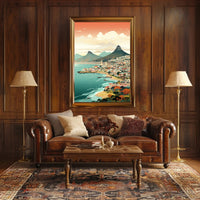 Vibrant Coastal Cityscape with Vintage Charm Travel Poster PosterGoat